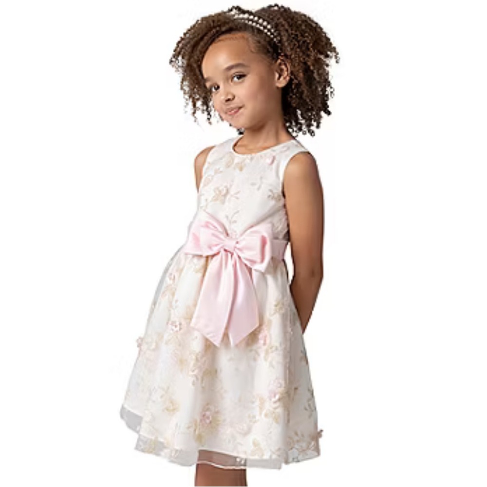 Rare Editions Toddler Girls' Floral Dress with Pink Bow